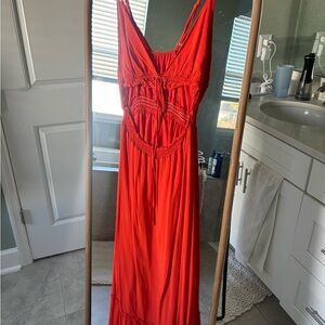 Elegant Red Maxi Dress with tie front